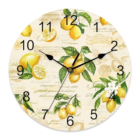 Wall Clock 10 Inch Vintage Lemon Round Silent Decorative Wall Clocks Battery Operated for Living