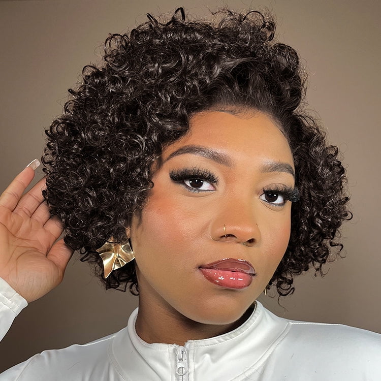 LUVME Trendy Short Cut Curly Minimalist HD Lace Glueless Side Part Wig 100% Human Hair