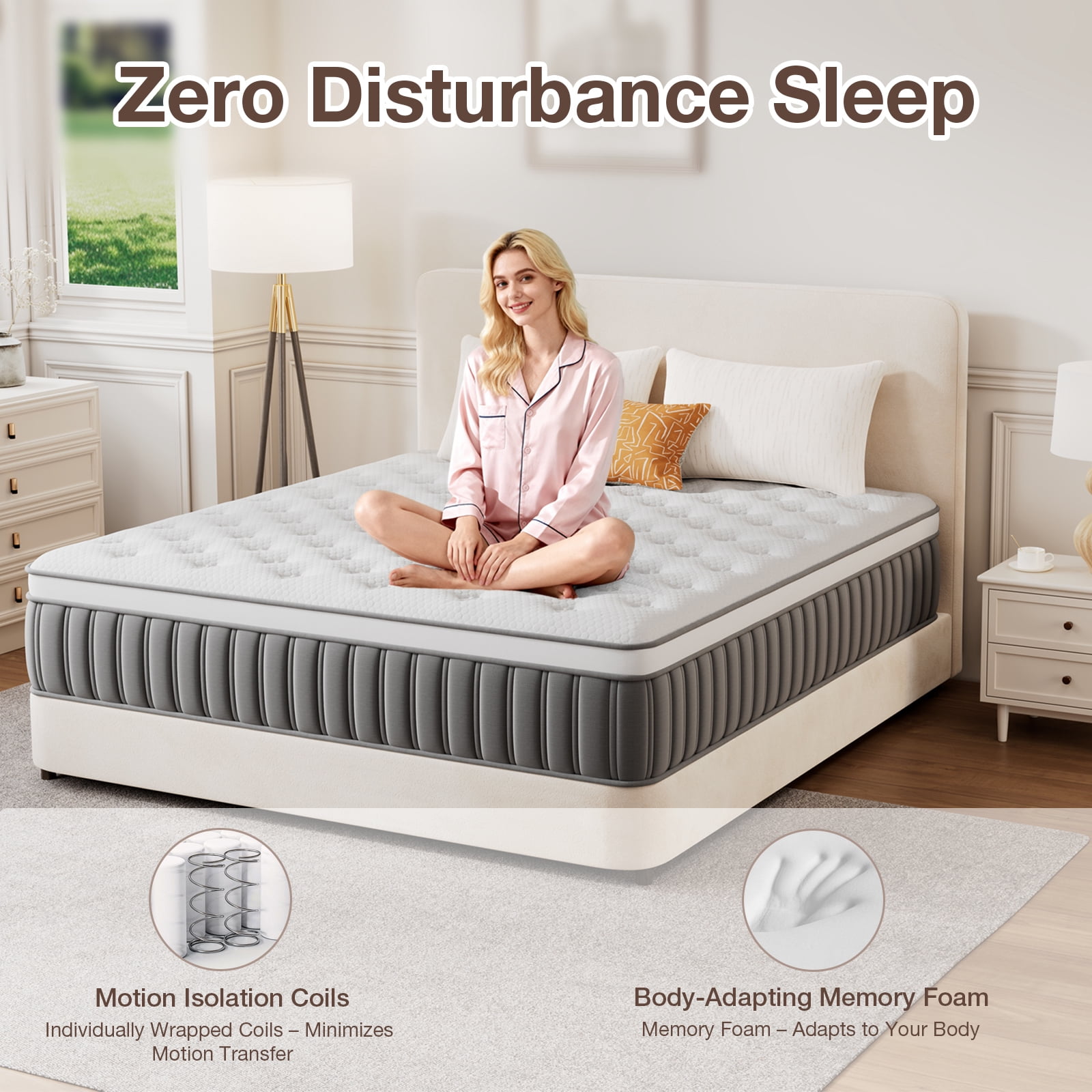 12 Inch Hybrid Memory Foam Mattress in a Box, Cooling Breathable Bed Mattress with Pocket Springs, Motion Isolation & Pressure Relief, Fiberglass Free, Queen