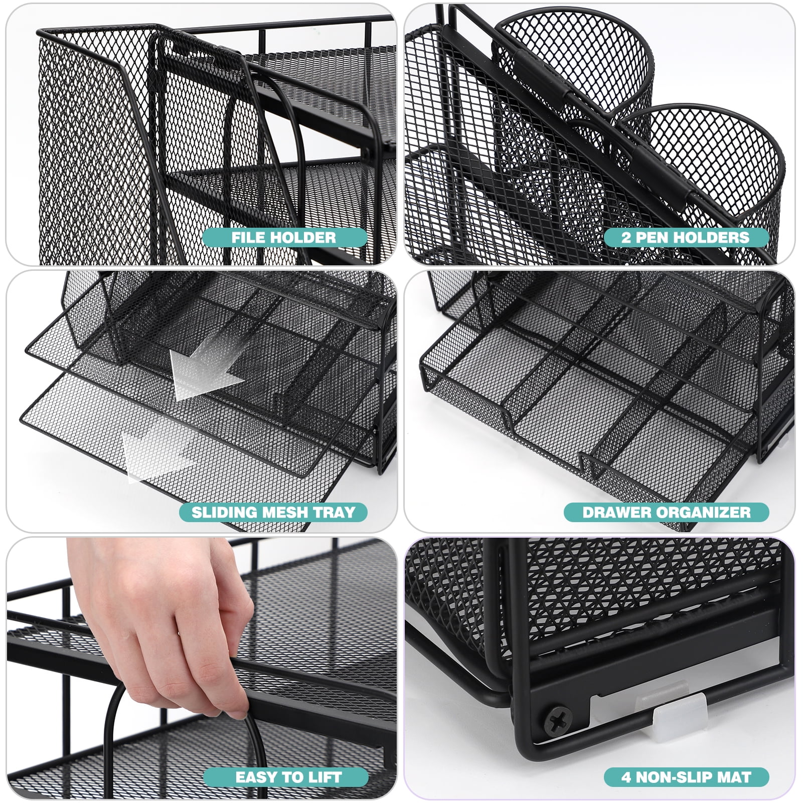 Livhil Desktop Organizer 4-Tier Desk Organizers Sets and Storage, File Organizers for Desk Drawer Organizer, Paper Organizer for Desk (Black)