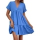 thumbnail image 2 of Puntoco Vestido De Manga Corta Con Cuello En V, Vestido De Verano De Mujer Con Cuello En V Y Manga Corta De Color Liso Azul Claro M, 2 of 6