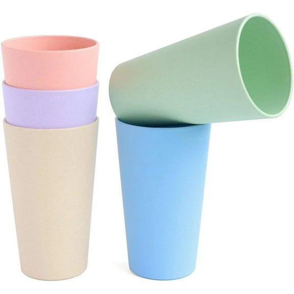 Wheat Straw Cups,17oz Unbreakable Drinking Cups , Reusable Eco-friendly Healthy Tumbler Set for Adult, Dishwasher & Microwave Safe Tea Milk Juice Coffee Water Glass Cups, Set of 5