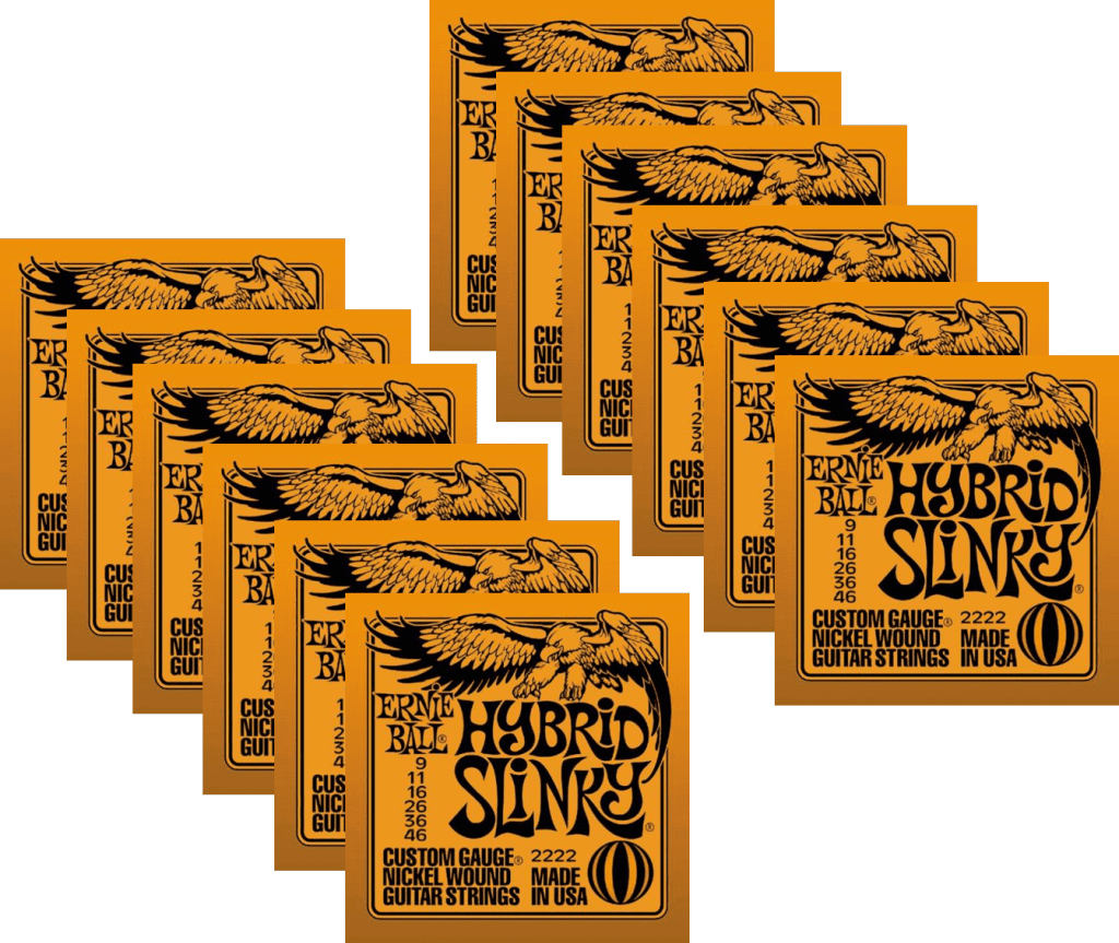 Ernie Ball Hybrid Slinky Electric Guitar Strings, Nickel Wound, Lot/12, P02222^12