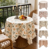 Round Tassel Lace Tablecloth - Fruit & Floral Print Decorative Table Cover, Soft Polyester Fabric Easy to Clean for Home Kitchen, Bedroom, Dining Room, Tea Parties & Holiday Gatherings, 35*35in, D