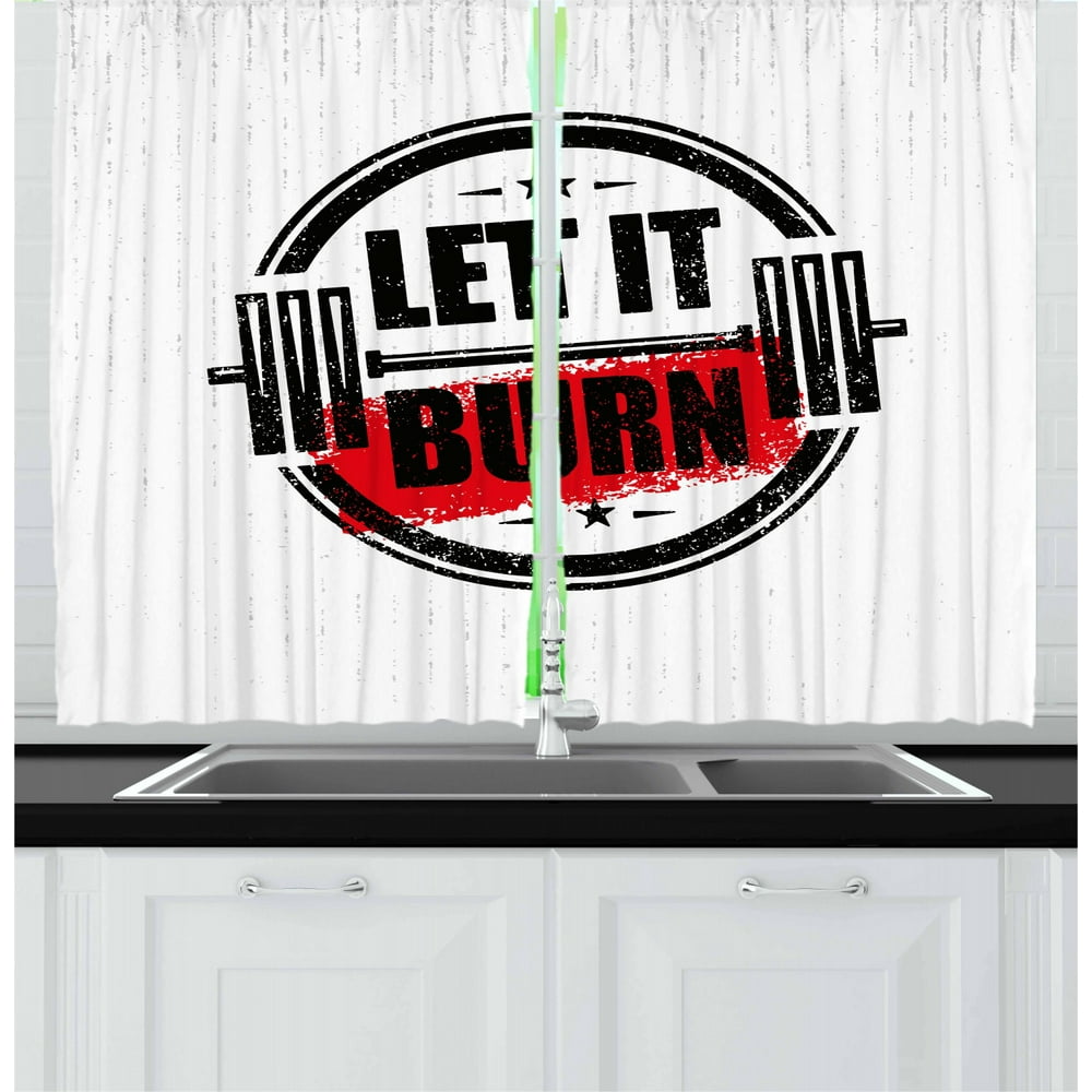 Fitness Curtains 2 Panels Set, Let It Burn Gym Workout Strong Training
