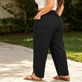 thumbnail image 6 of Vynhevius Womens High Rise Pants Plus Size Wide Leg Smocked Elastic Waistband Casual Relaxed Trousers Solid Color Vacation Bottoms, 6 of 7