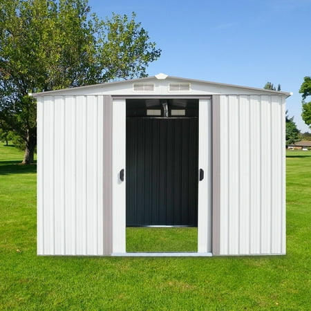 duramax 10' x 8' vinyl fire retardant shed with a