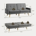 thumbnail image 3 of Gizoon Futon Sofa Bed, 70.9" Futon Couch with Adjustable Backrest, Removable Armrest for Extended Length, Mid Century Modern Loveseat for Living Room, 6 Wood Legs, 2 Metal Support Rods, Dark Grey, 3 of 9