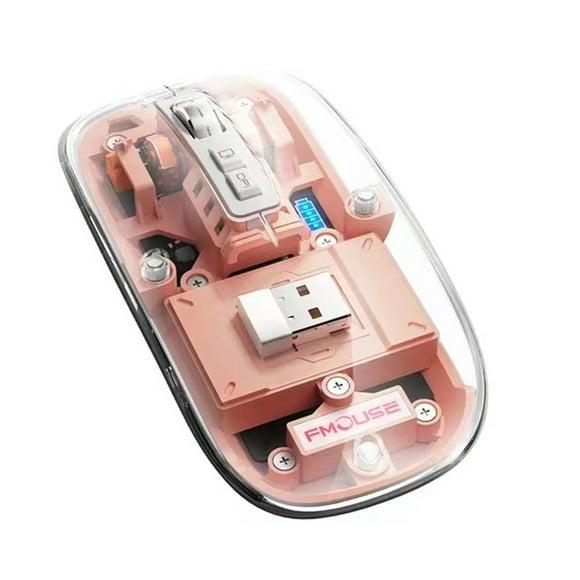 TFixol Pink Transparent Wireless Tri-Mode Mouse with RGB Lighting and Multi-Color Options