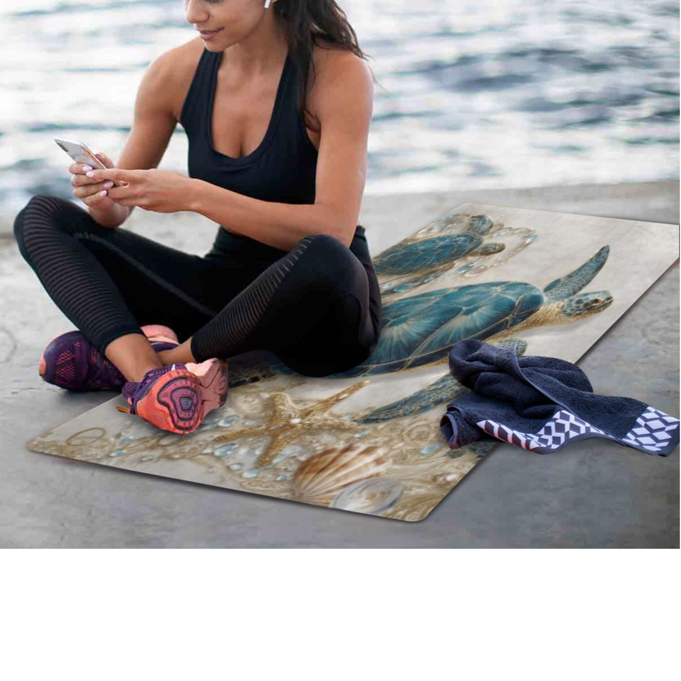 BZSMCE Yoga Mat Women Fitness Mat Azure Jeweled Turtle Pattern