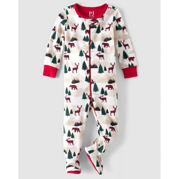 PJ Place Toddler Boy's Winter Woods Animals Cotton Footed Pajama Sleeper, 3T