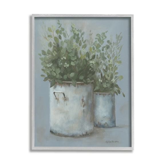 Stupell Rustic Country Potted Plants Botanical & Floral Painting Gray Framed Art Print Wall Art