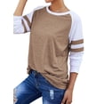thumbnail image 4 of Women Stripe Splice Long Sleeve Crew Neck Shirt, 4 of 5