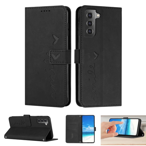 Dteck Wallet Case For Samsung S21 Plus Case, Embossed Pattern PU Leather Cover with Credit Card Holder, Magnetic Clasps Kickstand Flip Wrist Strap Cover for Samsung Galaxy S21 Plus,Black