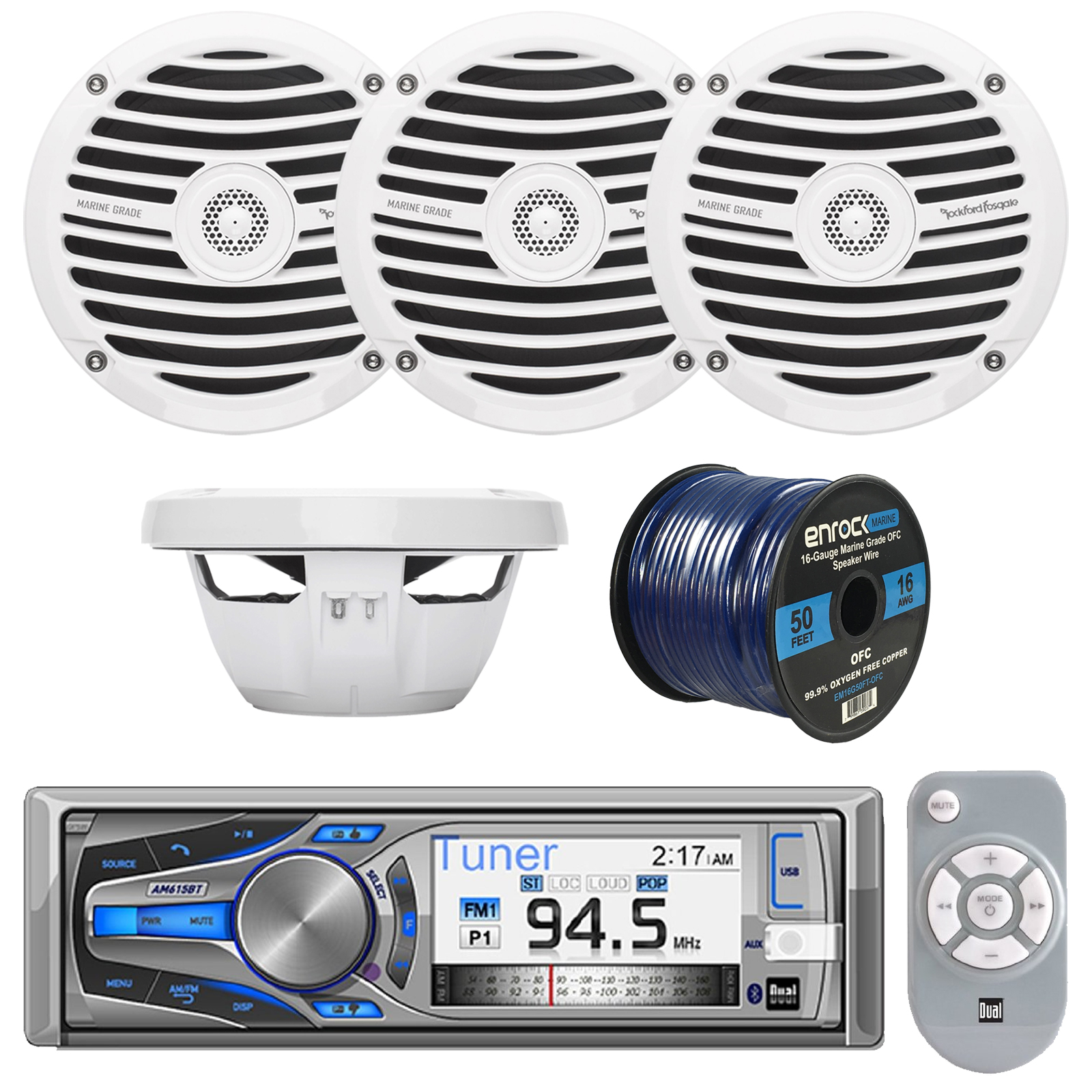 Marine Audio Package Of Dual Electronics AM615BT 3" LCD Marine Boat