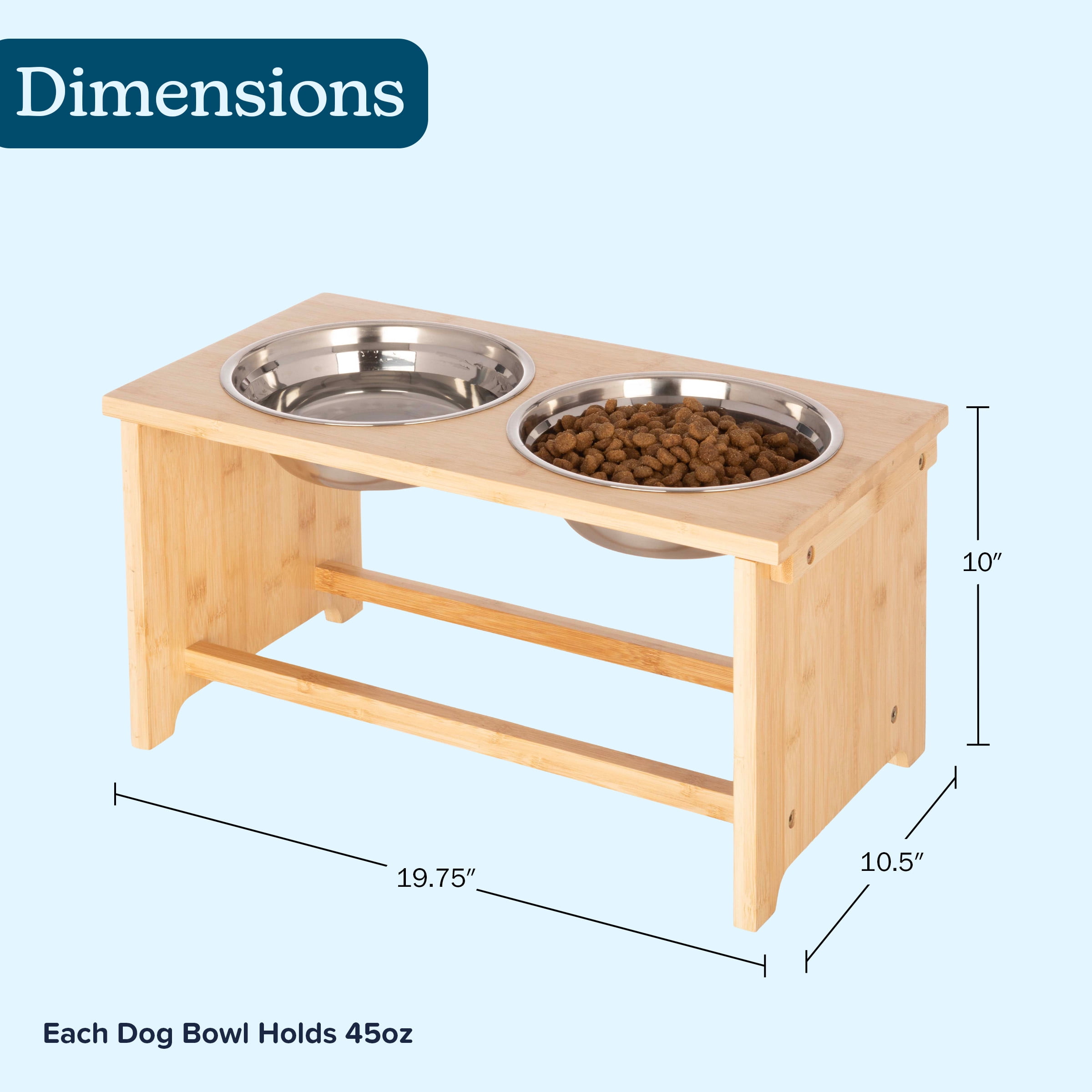 PETMAKER Elevated Dog Bowls with 10-Inch Tall Bamboo Raised Stand