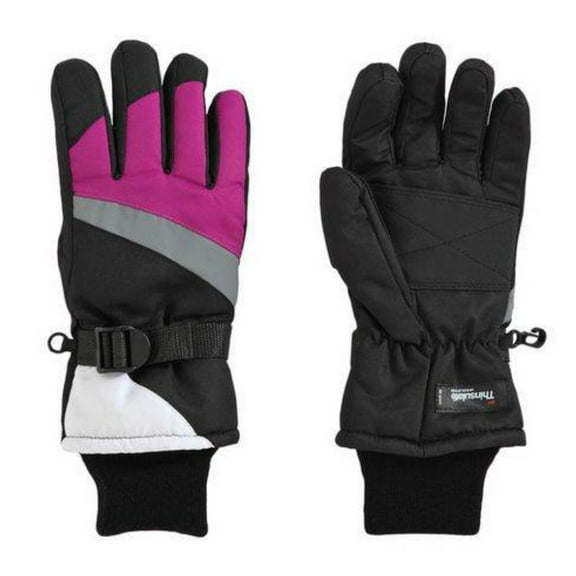 Aquarius Girls Purple & Black Thinsulate Snow & Ski Gloves Wrist Strap L (11-16)