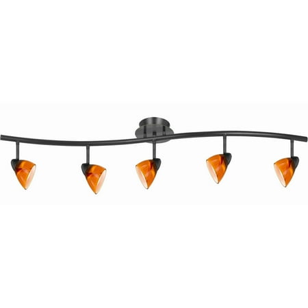 

5 Light 120V Metal Track Light Fixture with Glass Shade Black and Orange- Saltoro Sherpi