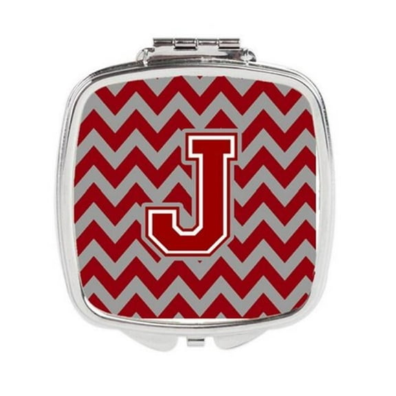 Carolines Treasures  Letter J Chevron Maroon & White Compact Mirror