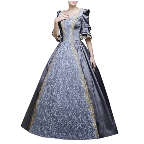 Kcodviy Princess Dress Sleeve Womens Ladies Denim Dress Steampunk Gothic Retro Dress Midi Women Dress Vintage Half Court Women's Loose Dress