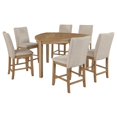 thumbnail image 1 of Natural Rustic Wood 7pc Dining Set in Counterheight with Beige Linen Chairs, 1 of 4