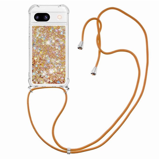 Funda FOXDOCK para Google Pixel 8A con Cuerda Ajustable, Brillo Líquido, Protección Antigolpes y Lente – Ideal para Regalo