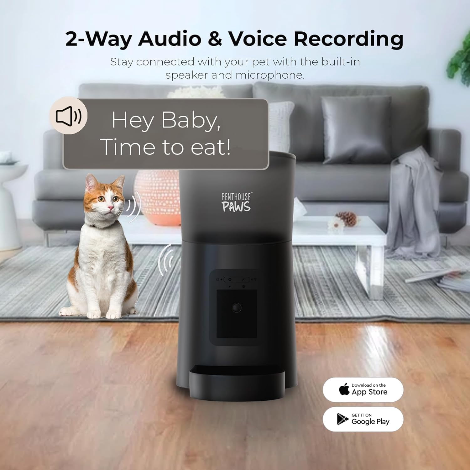 Penthouse Paws Smart HD Pet Feeder, 6L Dry Food Capacity, 1080p Camera, 2-Way Audio, Scheduled Meals,  Backup Power, Easy to clean, Anti-Jam Design for Cat & Dog, Black