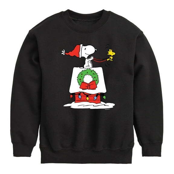 Peanuts - Snoopy & Woodstock House Sleigh - Toddler And Youth Crewneck Fleece Sweatshirt