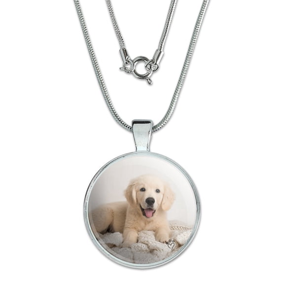 Golden Retriever Puppy Dog and Blanket 1" Pendant with Sterling Silver Plated Chain