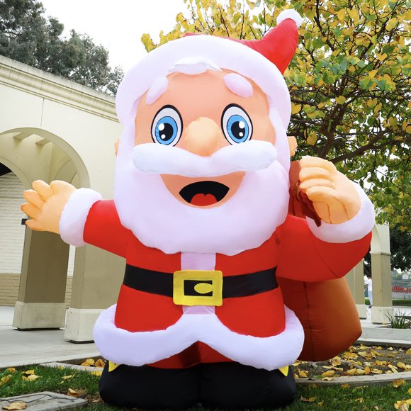 GOOSH 6.5 FT Santa Claus Christmas Inflatables Outdoor Decoration, Blow up Santa Decor with Big Gift Bag, Built-in LED Lights for Garden Patio Lawn Home Indoor Holiday Party