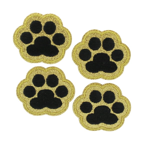 Gwen Studios Embroidered Black Paw Print Iron-on Patch Appliques, 1.9" x" 1.6", 4CT