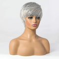 thumbnail image 3 of Pelucas de cabello humano gris plateado corto para mujer, peluca de corte pixie de cabello natural, liviana/transpirable/suave (color 101)-YGWL, 3 of 3