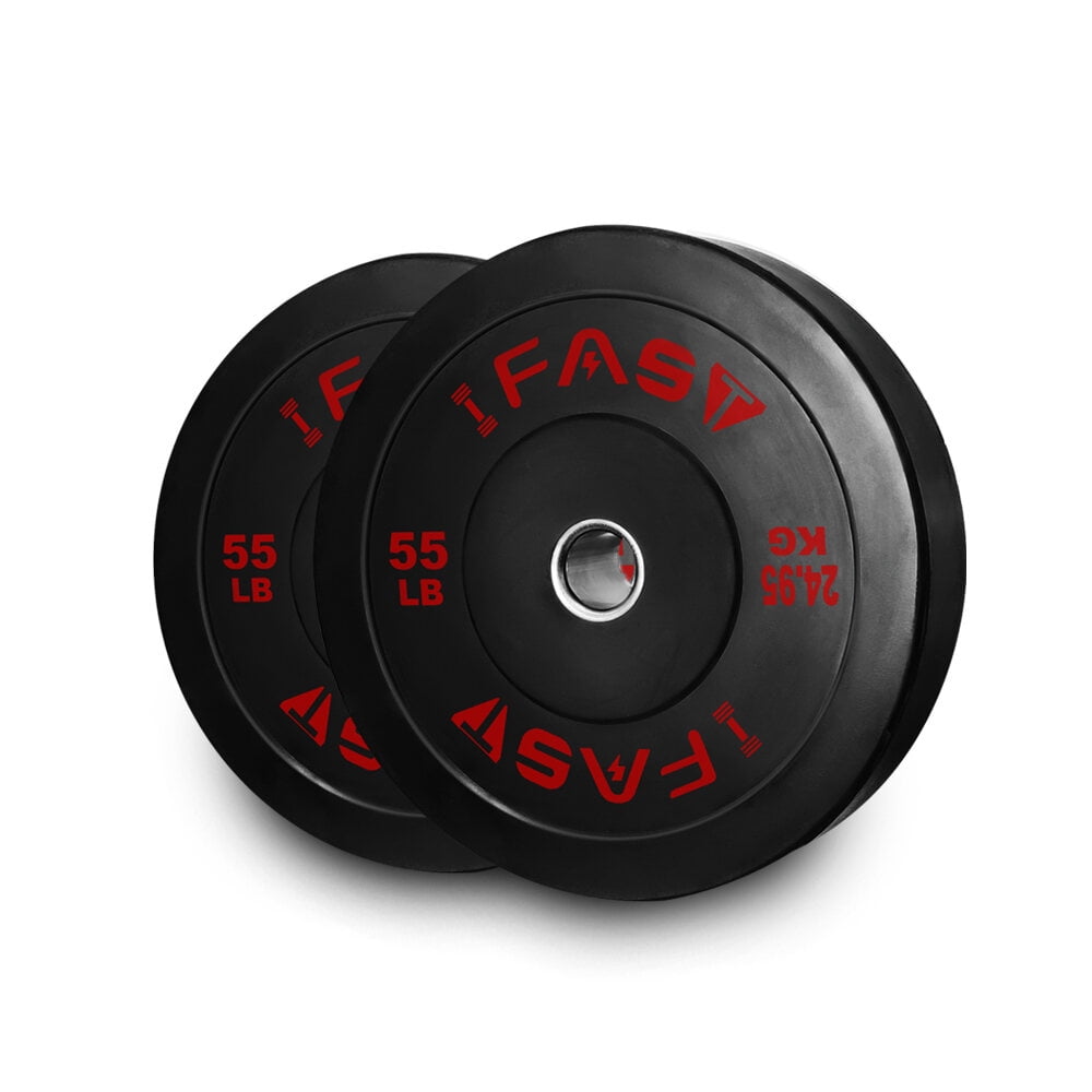 Home Gym Equipment, Olympic Bumper Weight Plates, Rubber Plate with 2-Inch Steel Insert Rubberized Weightlifting Barbell Plates 55LB, Pairs or Sets, Black Exercise Equipment,Rubber Fitness Equipment