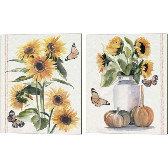 Great Art Now Autumn Sunflowers by Jennifer Parker 2 Piece Canvas Art Set Each 12"W x 15"H