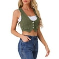 thumbnail image 4 of INSPIRE CHIC Women's Denim Button up Scoop Neck Sleeveless Coppped Vest Jacket M Army Green, 4 of 6