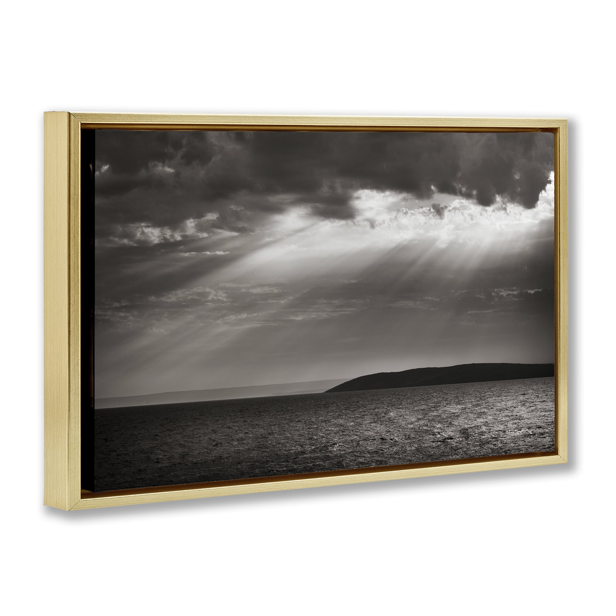 Stupell Industries Portugal Sea Cove Landscape & Nature Photography Gold Floater Framed Canvas Art Print Wall Art, 25 x 17