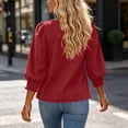 thumbnail image 5 of ClodeEU Women's Round Neck Puff 3/4 Sleeve Blouse,Casual Loose Tunic Top Wine,Women's Plus M, 5 of 5