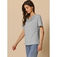 thumbnail image 3 of DARING DIVA Women's Cowl Neck Short Sleeve Casual Stretchy Blouse S Grey, 3 of 6