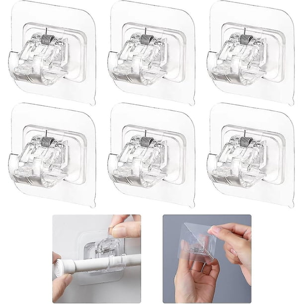Soporte De Cortina De 6 Piezas Sin Perforar, Cortinas De Barra De Soporte Adhesivos