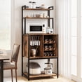 thumbnail image 6 of Wine Bar Rack Cabinet, Freestanding Wine Cabinet with Glass Rack Wine Bottle Holders, Industrial Bakers Rack, Tall Liquor Cabinet with Storage for Kitchen Living Dining Room, Rustic Brown, 6 of 7