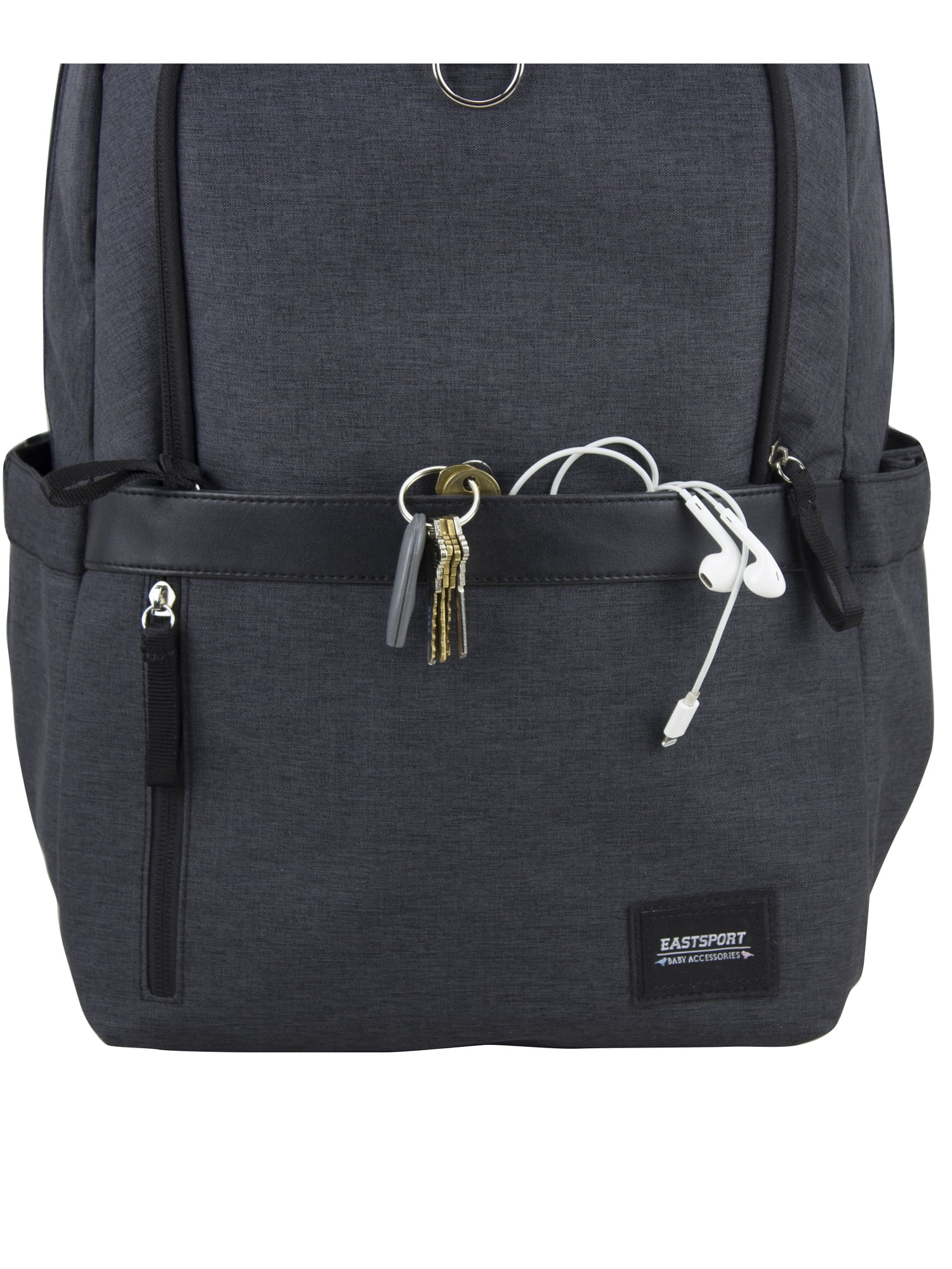 Eastsport Large Capacity Weekender Tech Backpack Diaper Bag with Changing Pad, Dark Grey