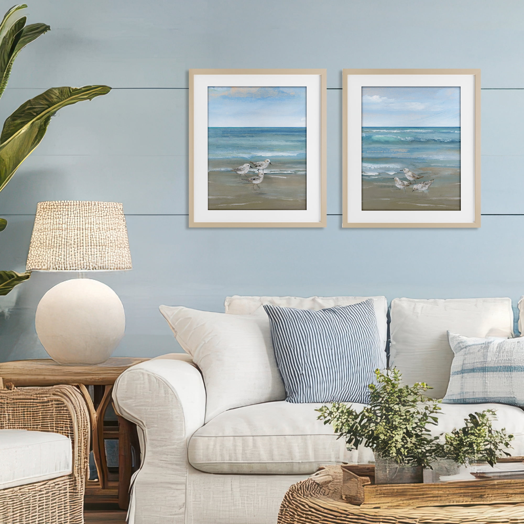 Stupell Industries Seaside Sanderlings at Dawn 2 Piece Birch Framed Print Under Glass Set, design by Nan