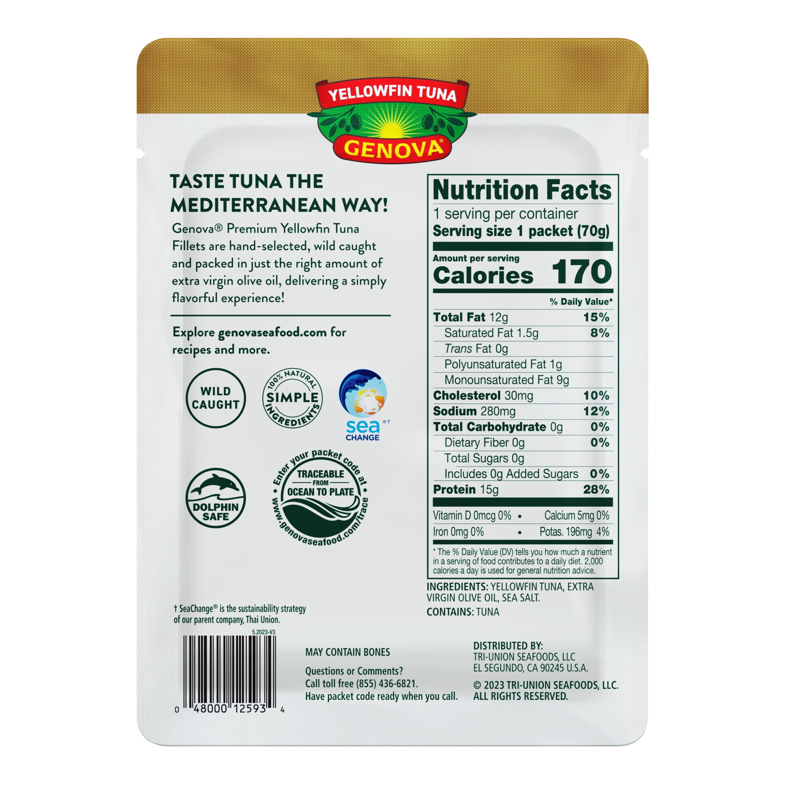 (4 pack) Genova Premium Yellowfin Tuna in Extra Virgin Olive Packet 2.5 oz