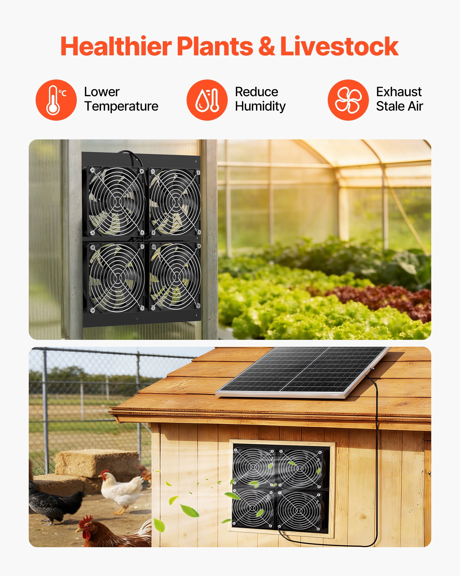 VEVOR Solar Powered Fan, 25W Solar Panel with 4 Fans, Adjustable Solar Panel Angle, 2668 RPM High-Speed, Flexible Installation, Fast Air Exchange for Greenhouse, Grow Tents, Chicken Coops, Shelters