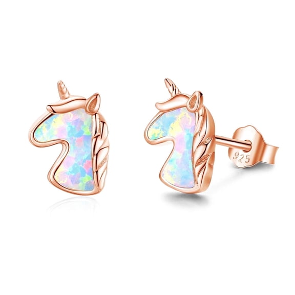 Coachuhhar Unicorn Earrings for Women 925 Sterling Silver Hypoallergenic Opal Unicorn Stud Earrings Cute Animal Earrings Opal Jewelry Gifts for Unicorn Lover