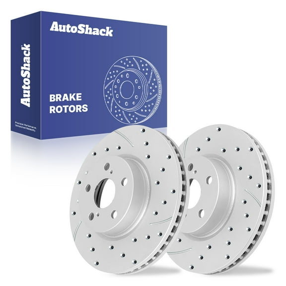 AutoShack Front Vented Drilled & Slotted Coated Brake Rotors Silver Matte Finish 2-PC Set Replacement for 2009-2019 Toyota Corolla 2008-2014 Scion xD TurboGuard 10.82" (274.9 mm)