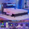 thumbnail image 3 of Homieasy Queen Size Bed Frame with Headboard, Metal Platform Bed Frame with Reversible Storage Bookcase Headboard, Charging Station and LED Light, No Box Spring Needed/Noise Free, Black, 3 of 7