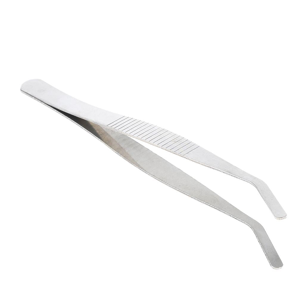 13cm Length Silver Tone Blunt Tip Curved Tweezers Tool