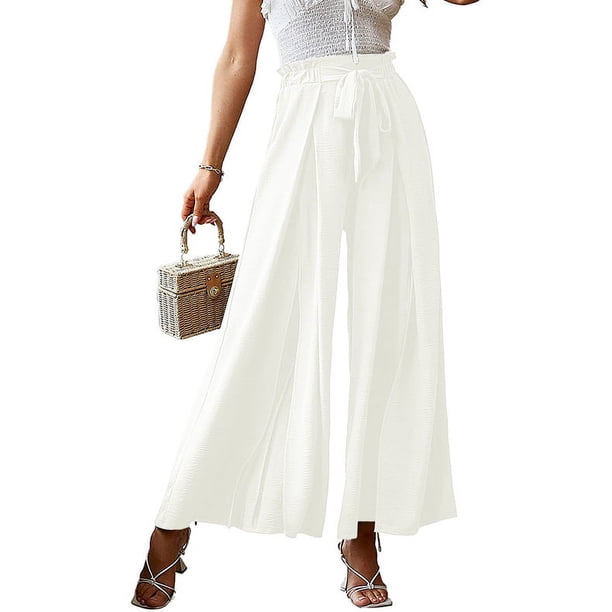 Pantalones anchos plisados de cintura alta con lazo sueltos de primavera y verano con cinturón