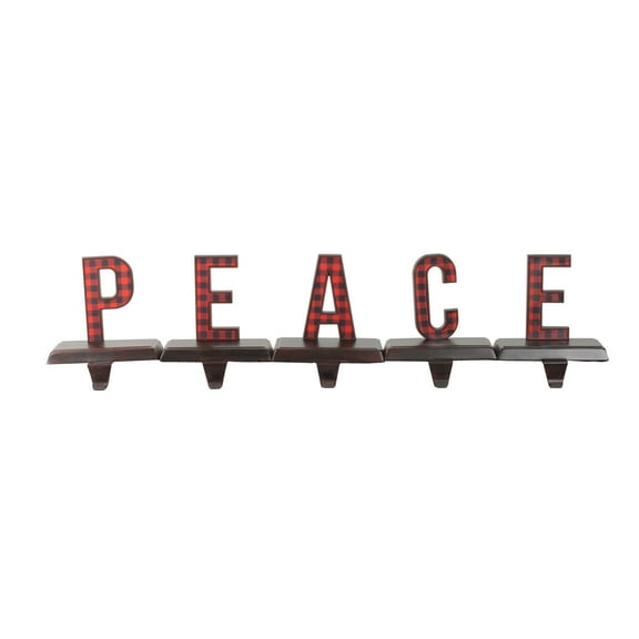 Buffalo Plaid “PEACE" Christmas Stocking Holder - 6" - 5 Piece